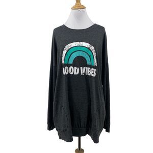 Hount Sweater Womens L Large Charcoal Good Vibes Graphic Round Neck Long Sleeve
